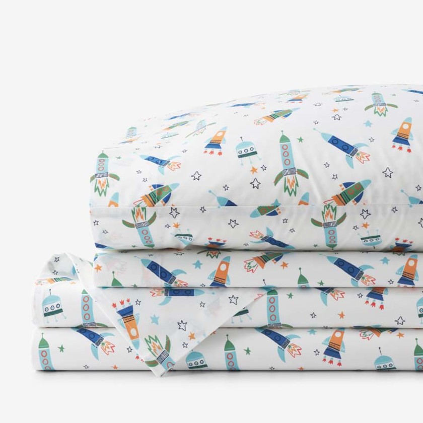 Space Adventure Classic Cool Organic Cotton Percale Bed Sheet Set