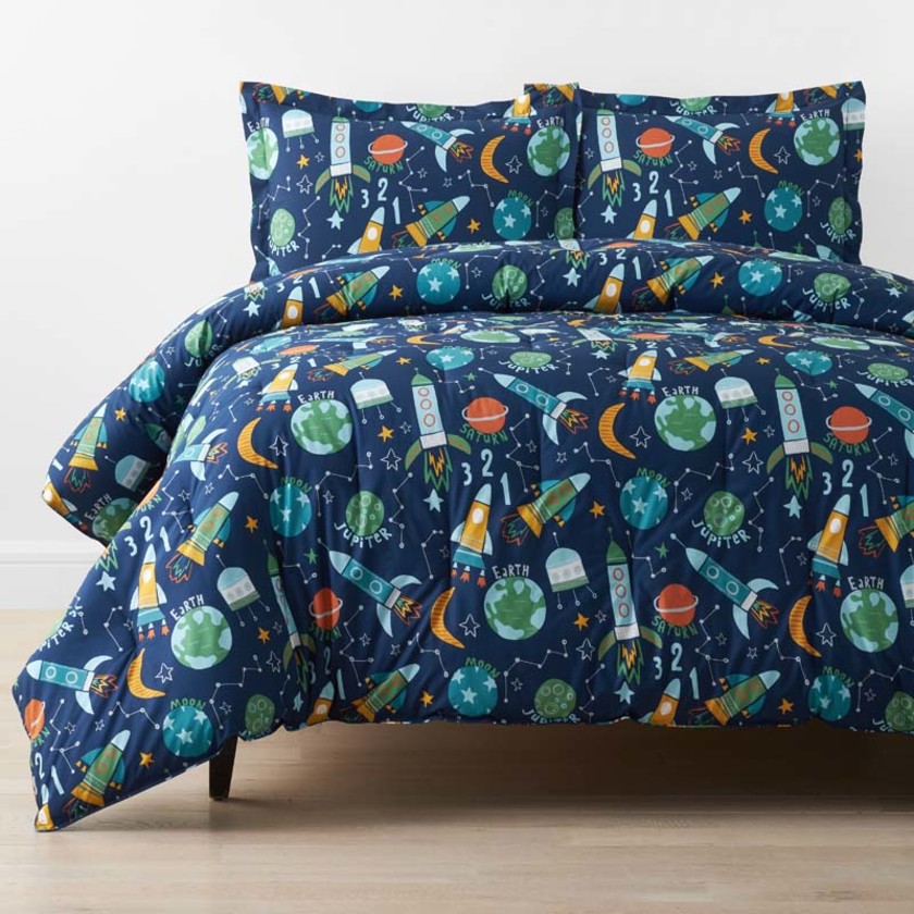 Planets and Rockets Classic Cool Organic Cotton Percale Comforter Set