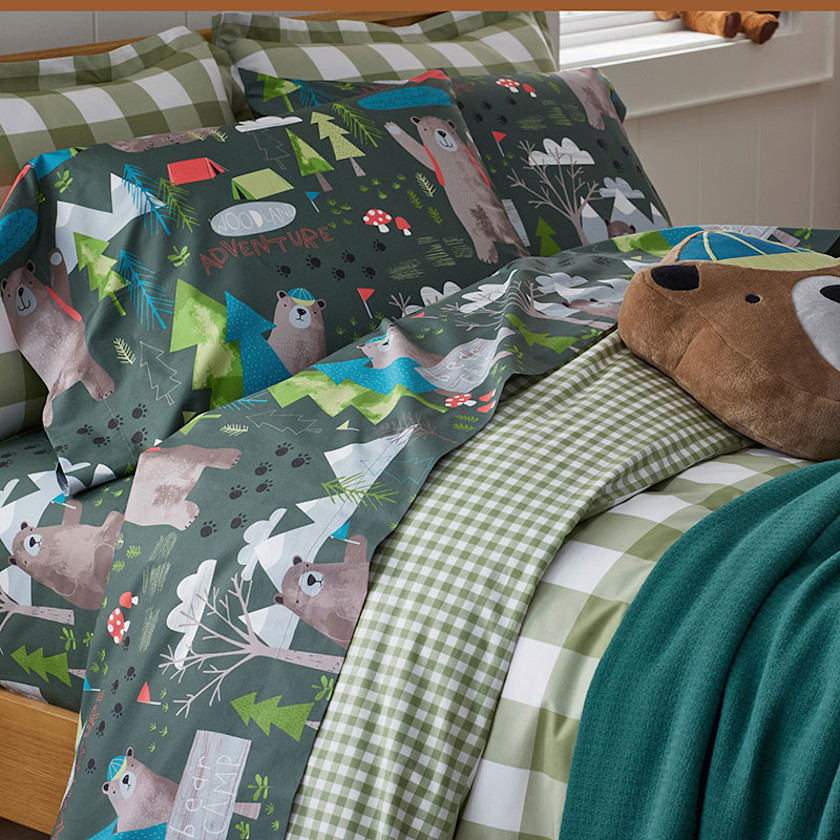 Bear Camp Classic Cool Organic Cotton Percale Bed Sheet Set,Green Multi