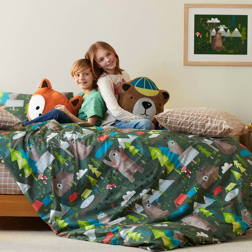 Bear Camp Classic Cool Organic Cotton Percale Duvet Cover Set,Green Multi
