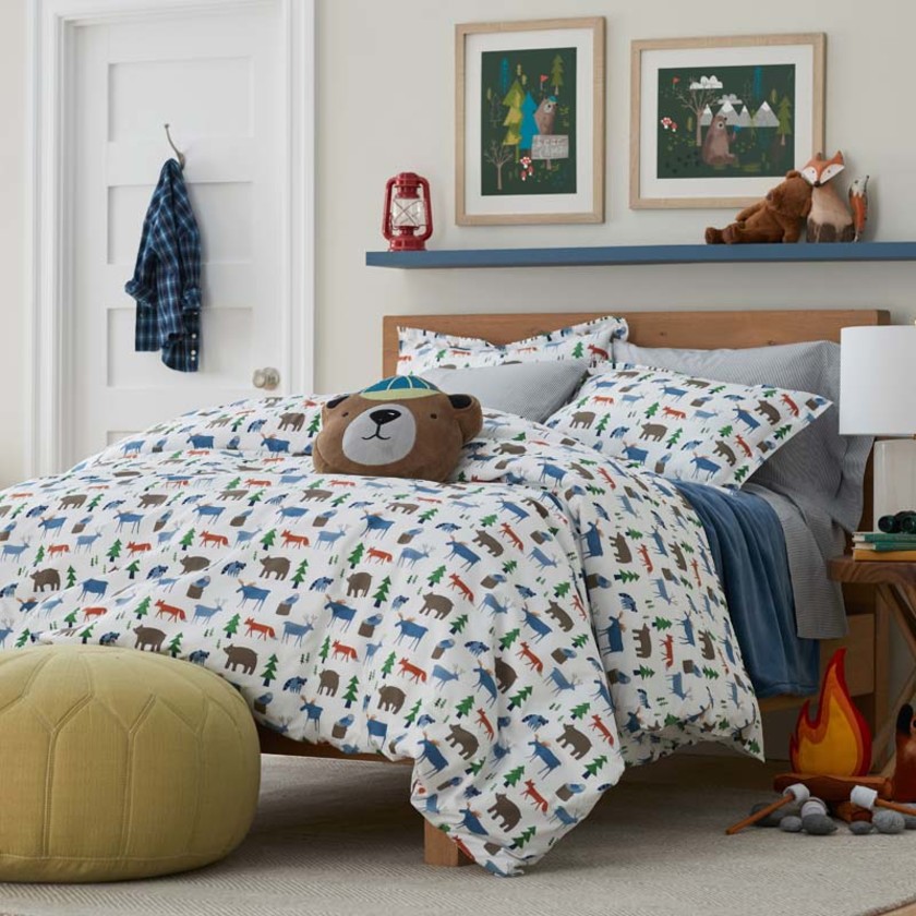 Forest Friends Classic Cool Organic Cotton Percale Sham - White Multi, Standard,White Multi