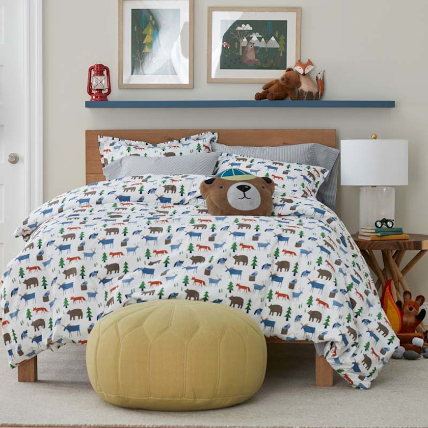 Forest Friends Classic Cool Organic Cotton Percale Duvet Cover Set,White Multi