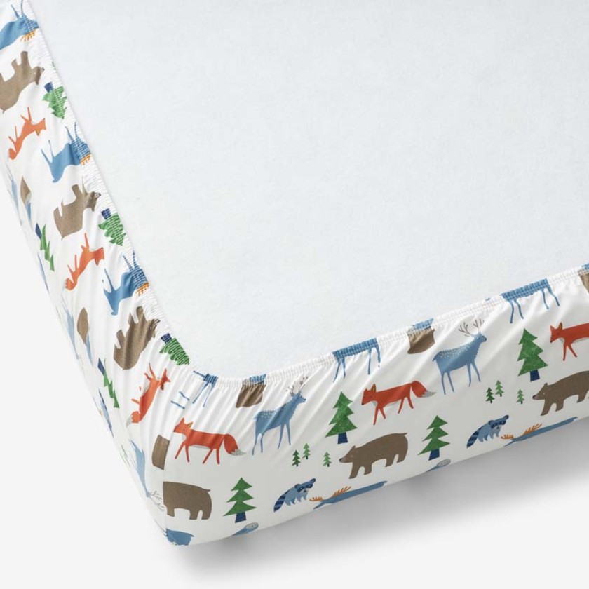Forest Friends Classic Cool Organic Cotton Percale Fitted Crib Sheet - White Multi,White Multi