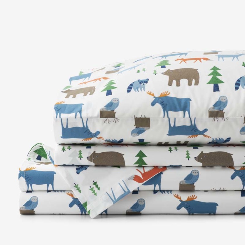 Forest Friends Classic Cool Organic Cotton Percale Bed Sheet Set