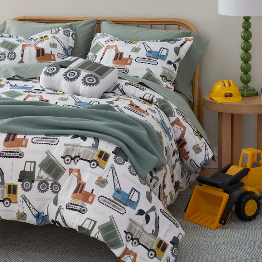 Construction Builders Classic Cool Organic Cotton Percale Duvet Cover Set,White Multi