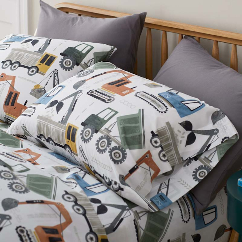 Construction Builders Classic Cool Organic Cotton Percale Bed Sheet Set,White Multi