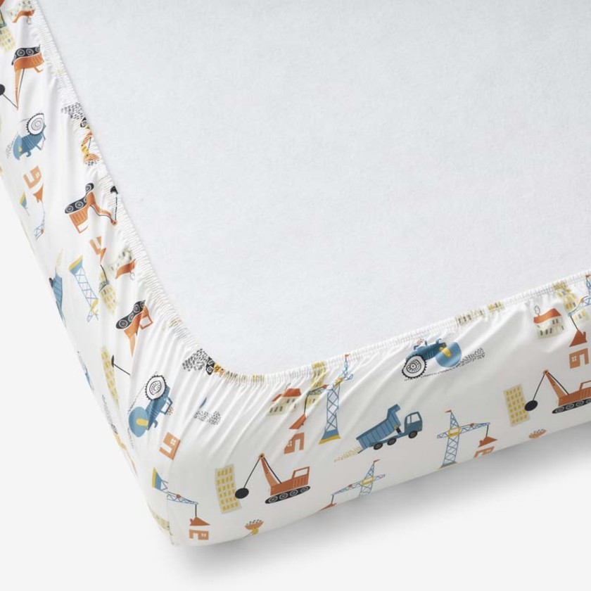 City Builders Classic Cool Organic Cotton Percale Fitted Crib Sheet - White Multi,White Multi