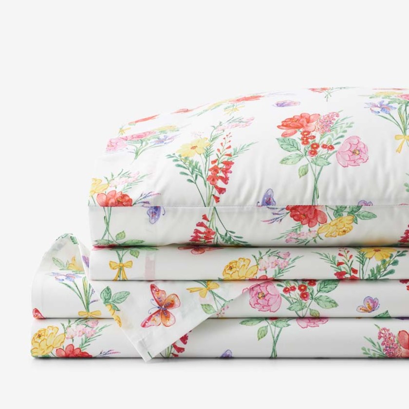 Butterflies and Flowers Classic Cool Organic Cotton Percale Bed Sheet Set