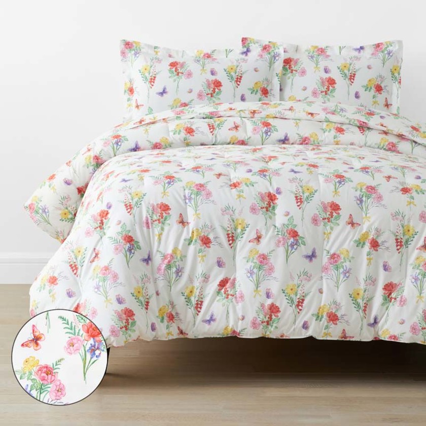 Butterflies and Flowers Classic Cool Organic Cotton Percale Comforter Set