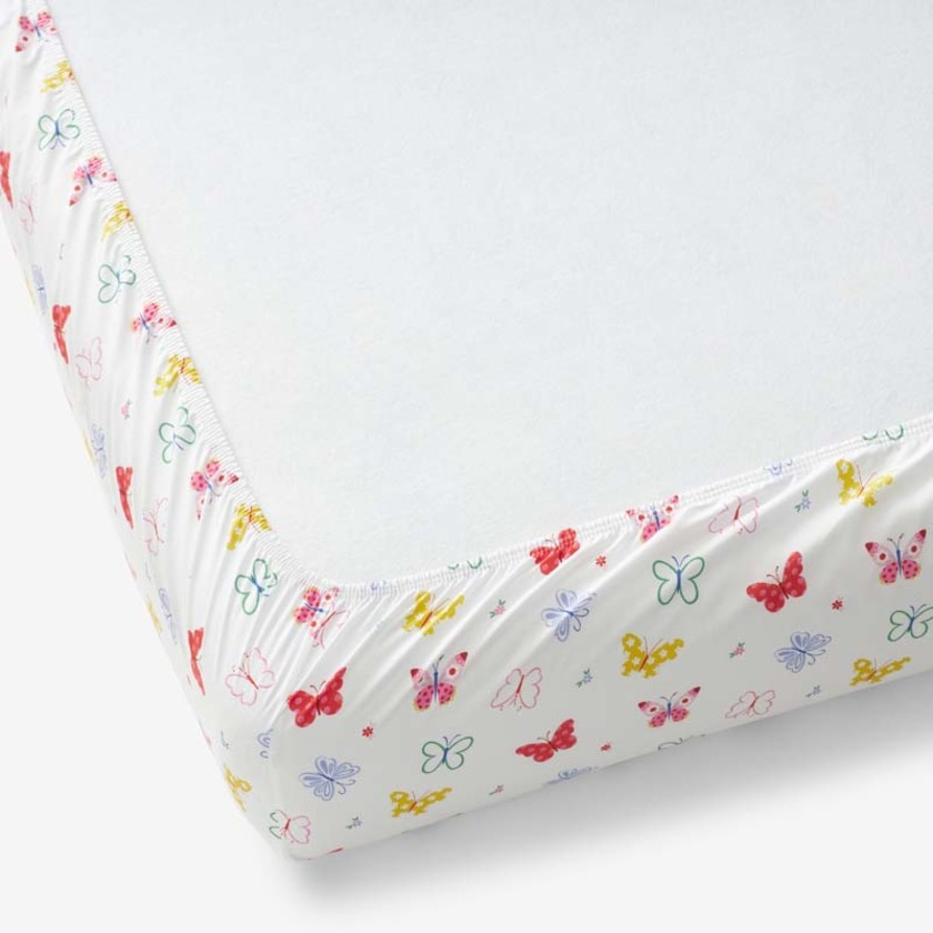 Ditsy Butterflies Classic Cool Organic Cotton Percale Fitted Crib Sheet - White Multi,White Multi