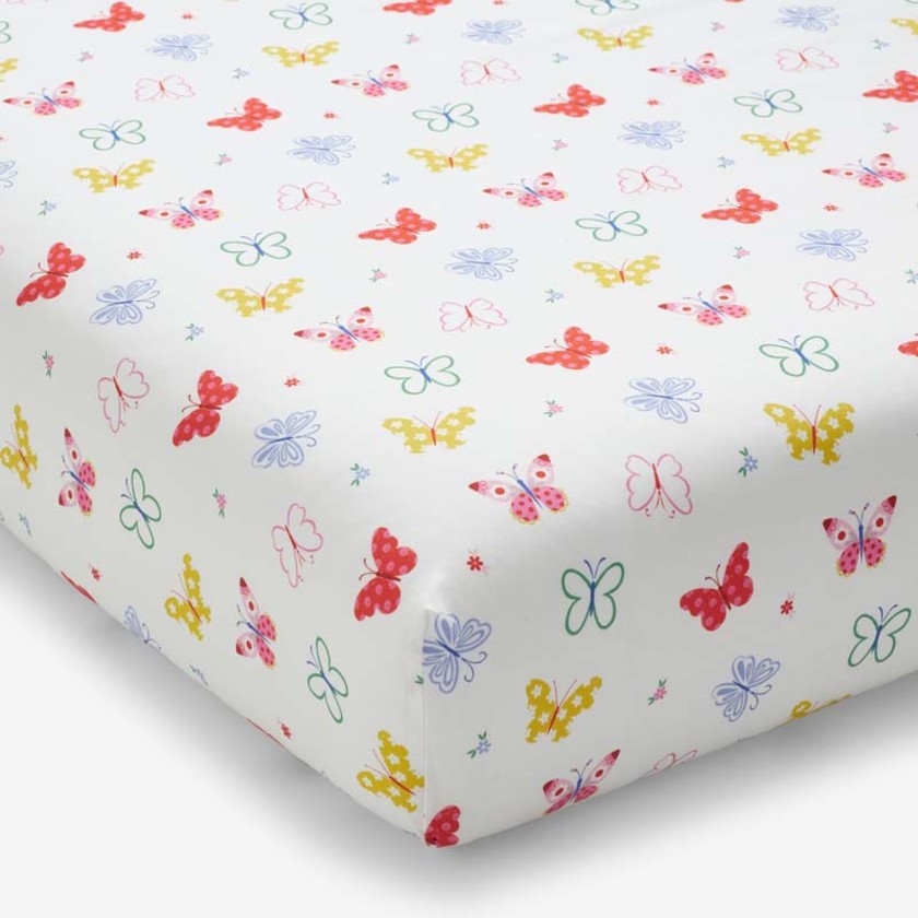 Ditsy Butterflies Classic Cool Organic Cotton Percale Fitted Crib Sheet