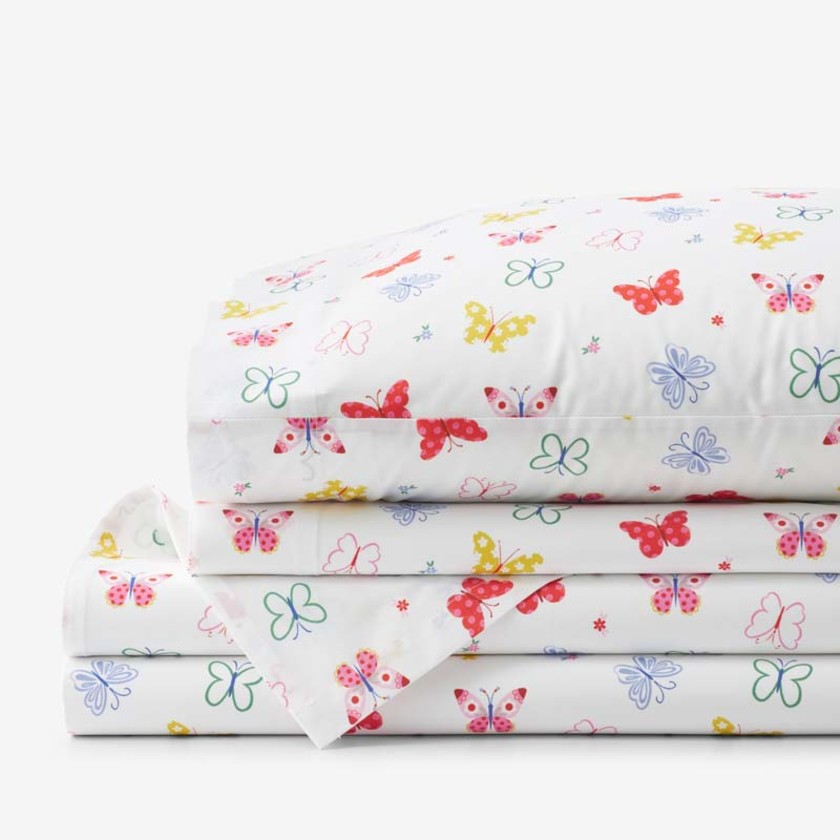 Ditsy Butterflies Classic Cool Organic Cotton Percale Bed Sheet Set