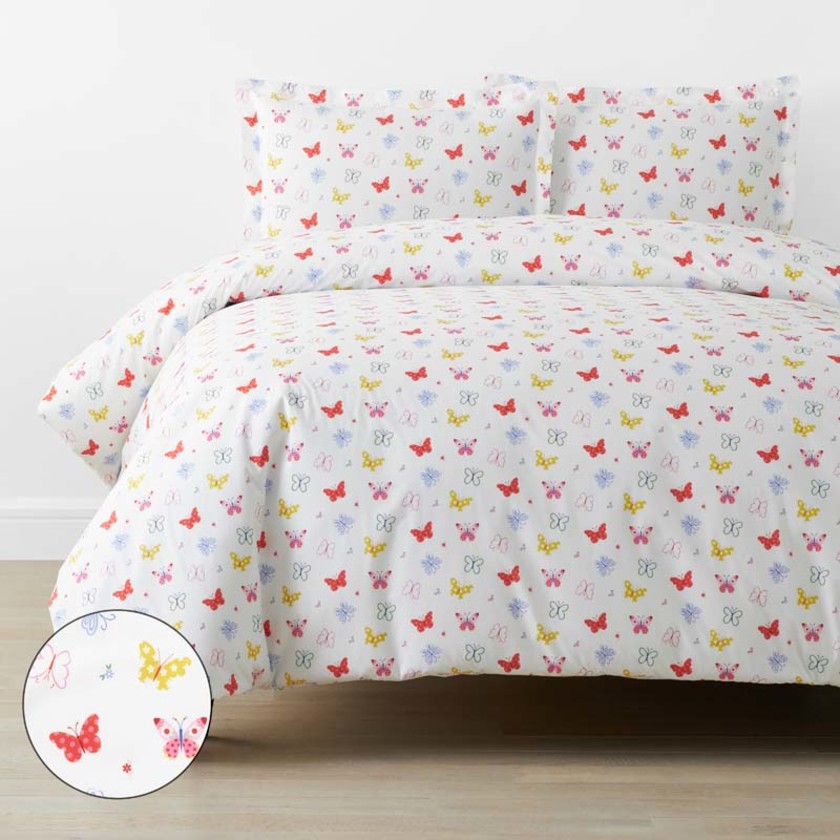 Ditsy Butterflies Classic Cool Organic Cotton Percale Duvet Cover Set