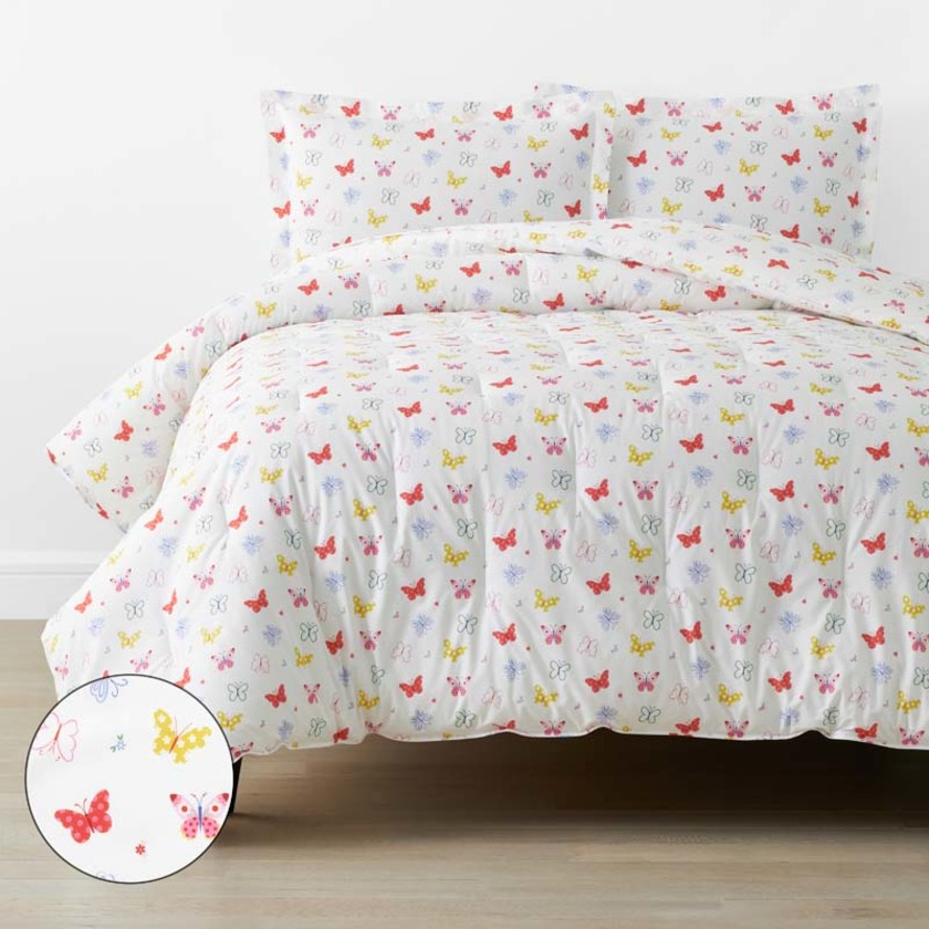 Ditsy Butterflies Classic Cool Organic Cotton Percale Comforter Set