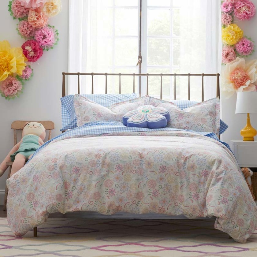 Floral Dream Classic Cool Organic Cotton Percale Duvet Cover Set - White Multi, Twin/Twin XL,White Multi