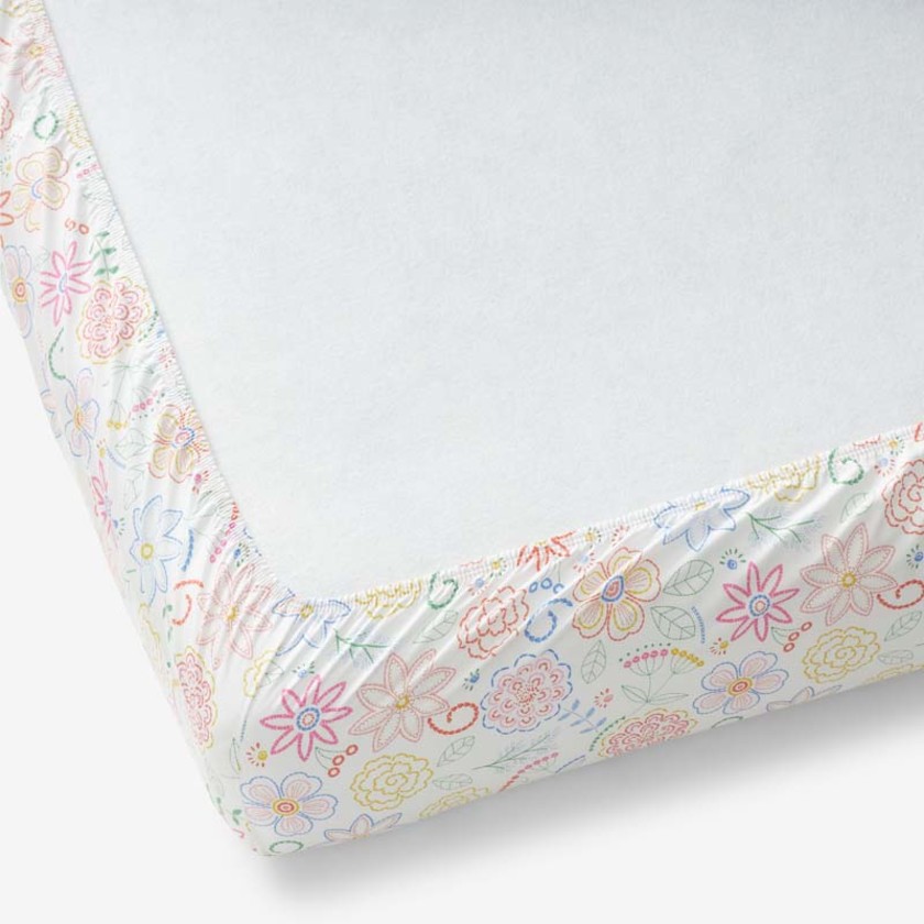 Floral Dream Classic Cool Organic Cotton Percale Fitted Crib Sheet - White Multi,White Multi