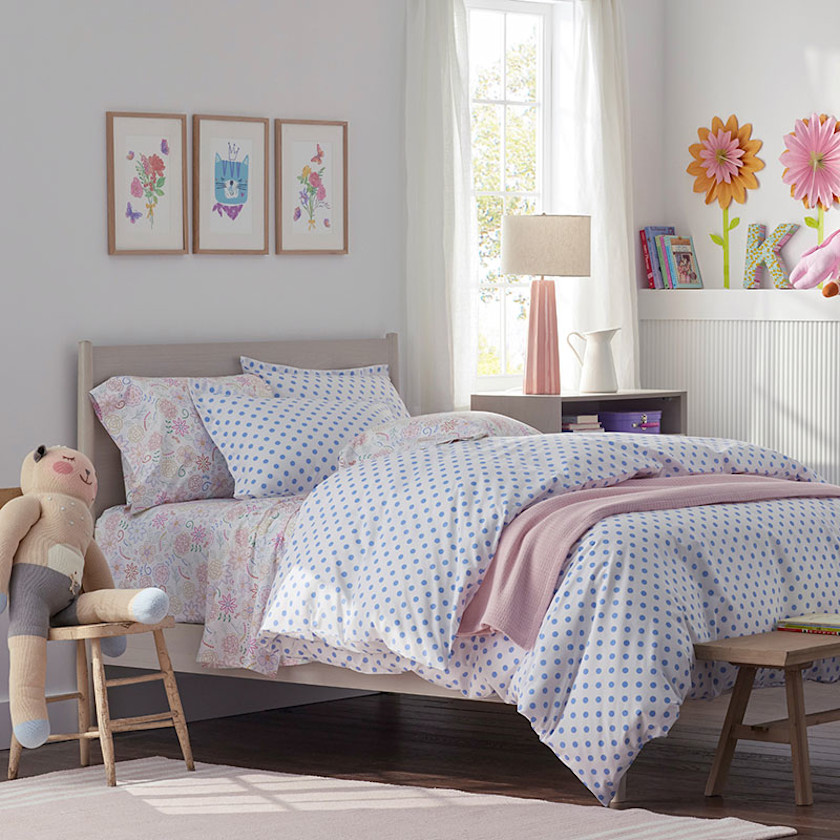 Floral Dream Classic Cool Organic Cotton Percale Bed Sheet Set,White Multi