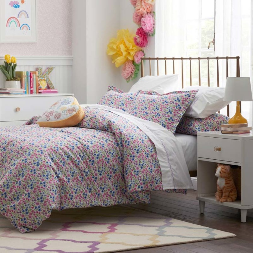 Joy Garden Classic Cool Organic Cotton Percale Duvet Cover Set - White Multi, Twin/Twin XL,White Multi