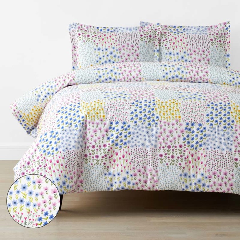 Tiny Blossoms Classic Cool Organic Cotton Percale Duvet Cover Set