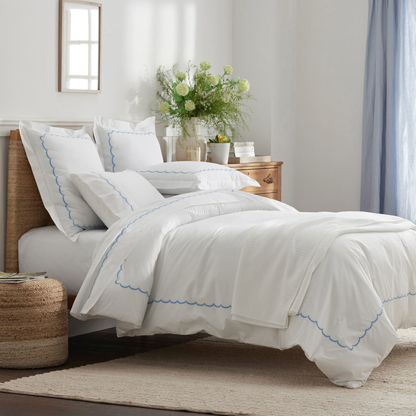 Scallop Classic Cool Cotton Percale Pillowcase Set - Blue, Standard,Blue