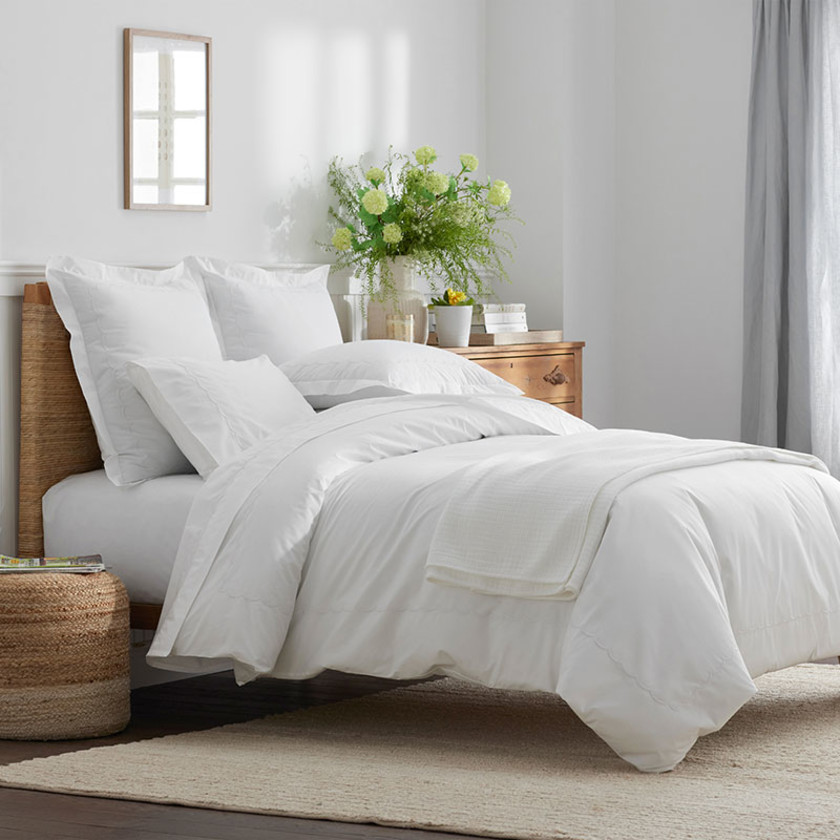 Scallop Classic Cool Cotton Percale Duvet Cover - White, Twin/Twin XL,White