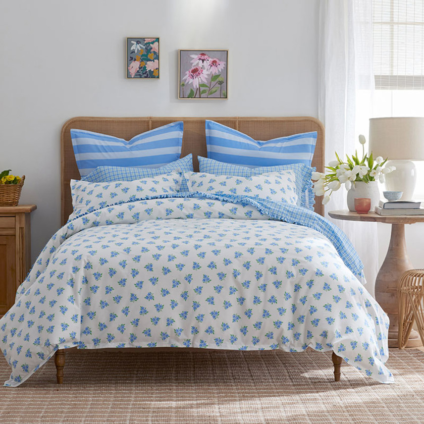 Sunshine & Blooms Classic Cool Cotton Percale Pillowcase Set - Mini Floral Blue, Standard,Mini Floral Blue