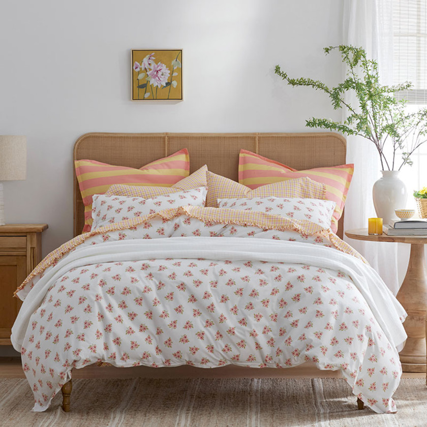 Sunshine & Blooms Classic Cool Cotton Percale Pillowcase Set - Mini Floral Coral, Standard,Mini Floral Coral