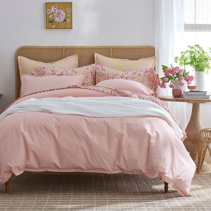 Sunshine & Blooms Classic Cool Cotton Percale Pillowcase Set - Pinstripe Coral, Standard,Pinstripe Coral