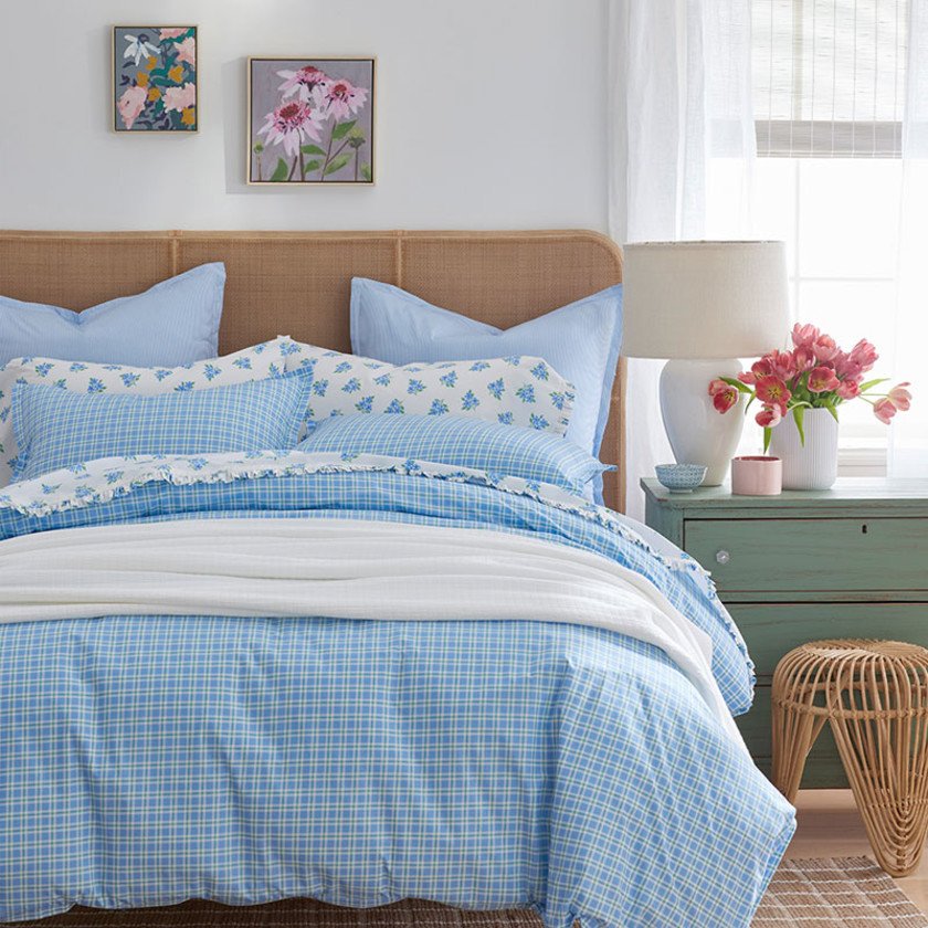 Sunshine & Blooms Classic Cool Cotton Percale Pillowcase Set - Plaid Blue Green, Standard,Plaid Blue Green