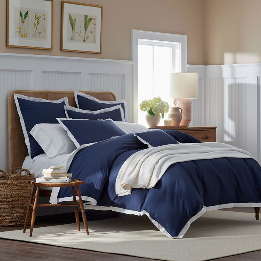 Solid Border Classic Cool Cotton Percale Sham - Navy, Boudoir,Navy