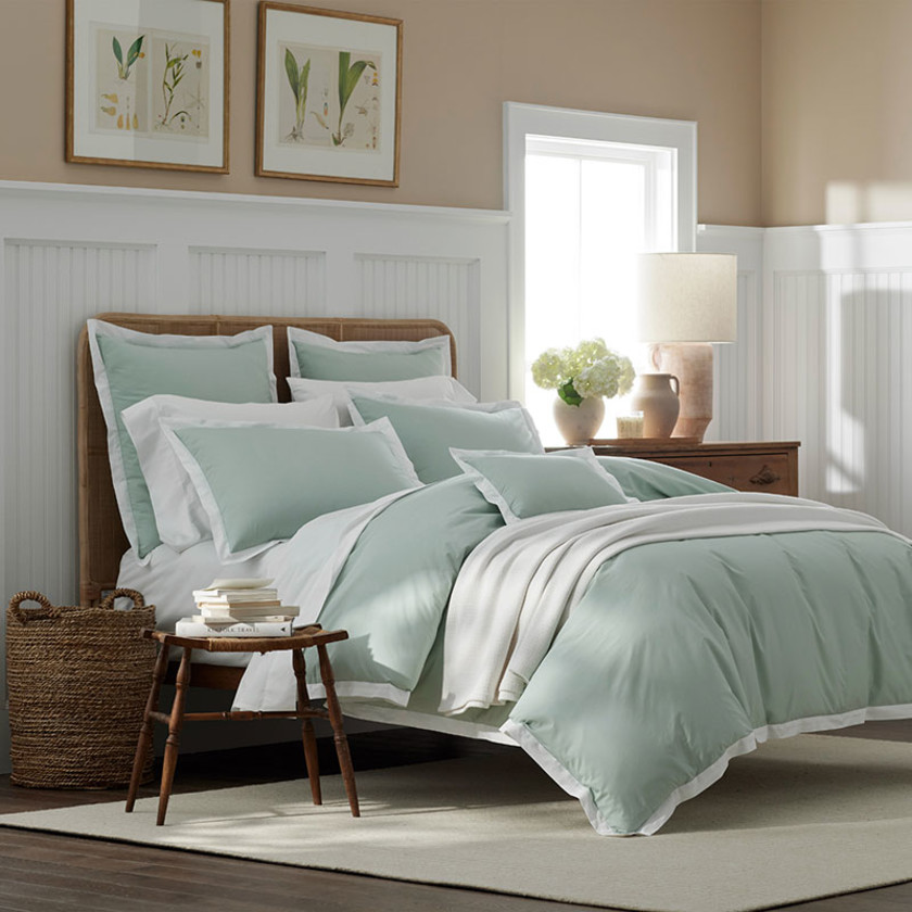 Solid Border Classic Cool Cotton Percale Sham - Sea Mist, Boudoir,Sea Mist