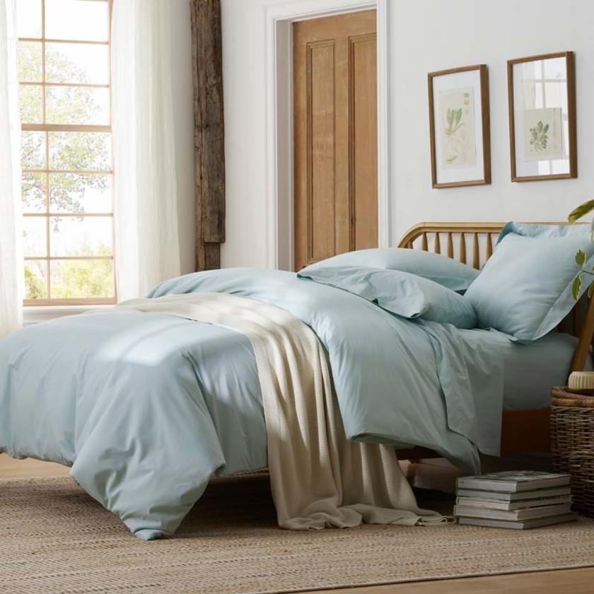 Solid  Garment Washed Cotton Percale Pillowcase Set - Cloud Blue, Standard,Cloud Blue