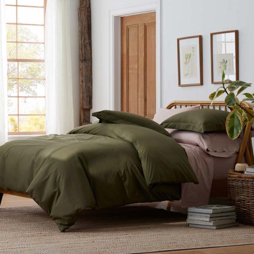 Solid  Garment Washed Cotton Percale Pillowcase Set - Olive, Standard,Olive