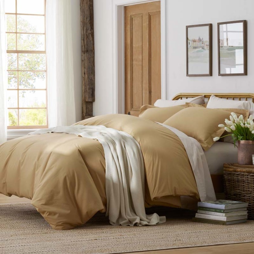 Solid  Garment Washed Cotton Percale Pillowcase Set - Wheat, Standard,Wheat