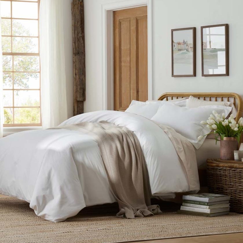 Solid  Garment Washed Cotton Percale Pillowcase Set - White, Standard,White