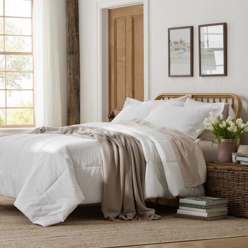 Solid  Garment Washed Cotton Percale Comforter - White, Twin/Twin XL,White