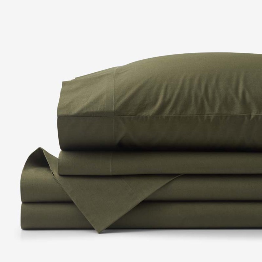 Solid  Garment Washed Cotton Percale Bed Sheet Set