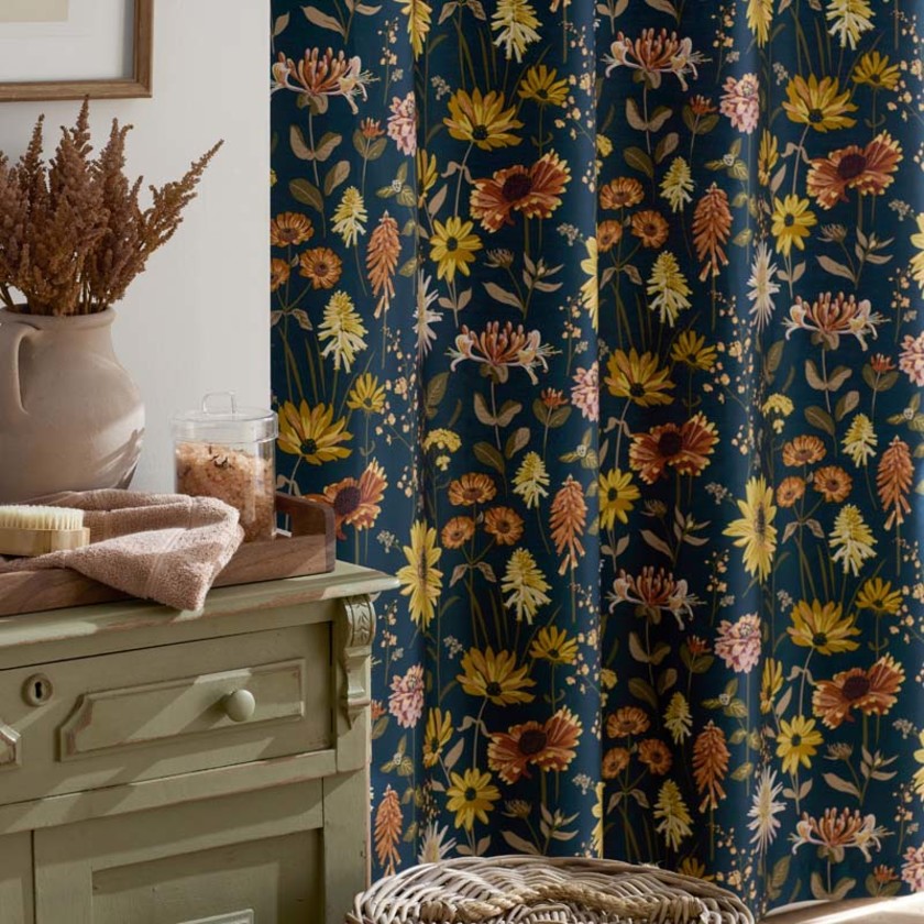Daisies Classic Smooth Sateen Shower Curtain - Navy,Navy