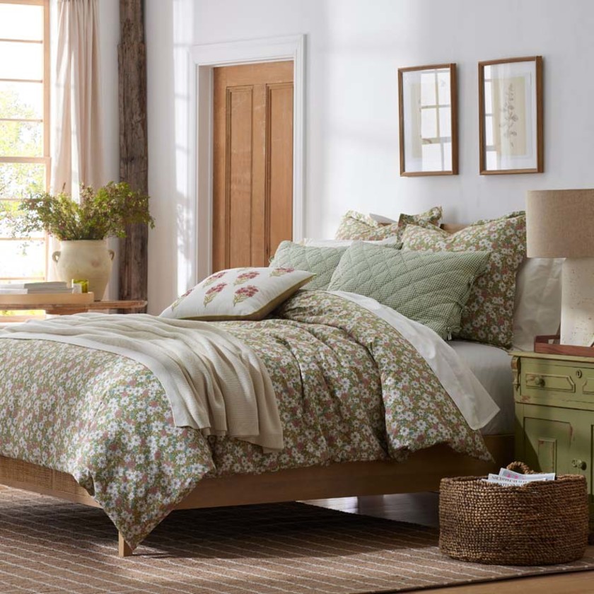 Julienne Classic Cool Cotton Percale Sham - Floral Beige, Standard,Floral Beige