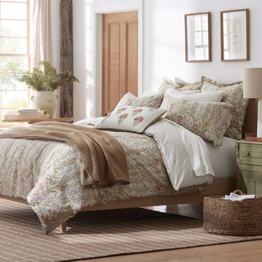 Julienne Classic Cool Cotton Percale Reversible Sham - Mini Floral Taupe, Standard,Mini Floral Taupe