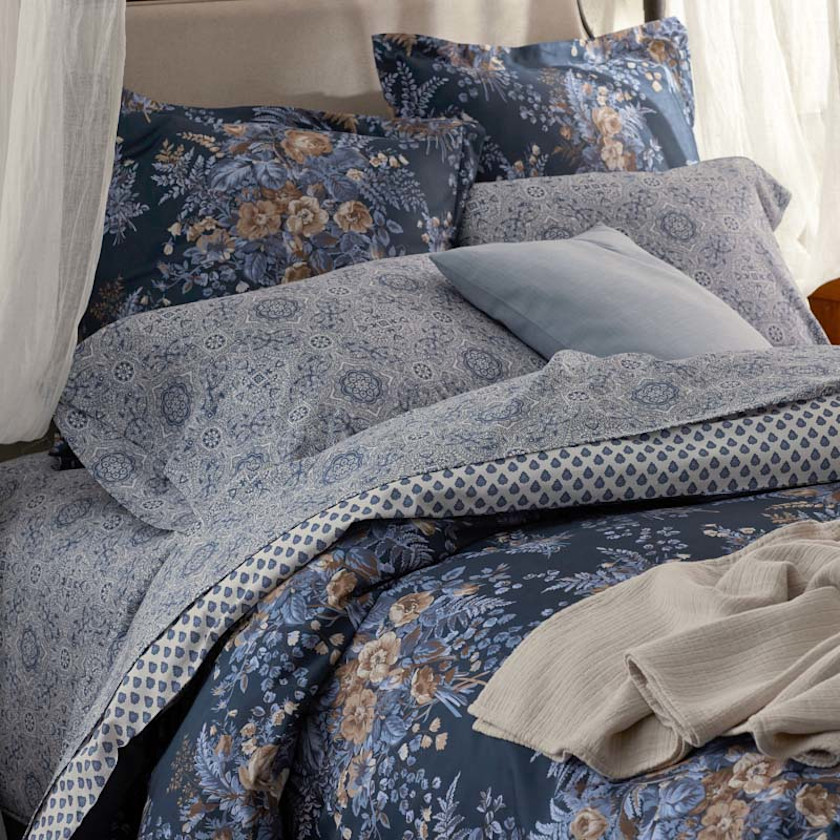 Floral Tapestry Premium Smooth Sateen Bed Sheet Set - Blue, Twin,Blue