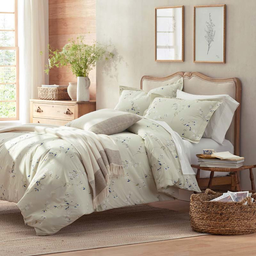 Blossom Trail Garment Washed Cotton Percale Comforter - Green Tea, Twin/Twin XL,Green Tea