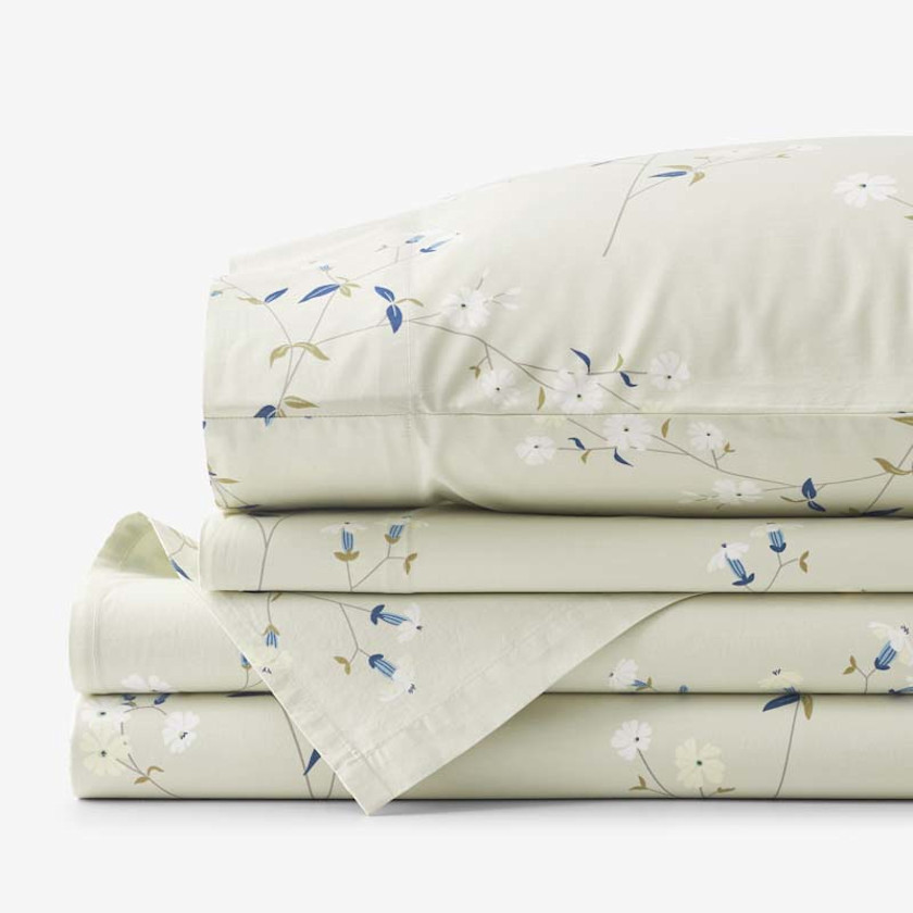 Blossom Trail Garment Washed Cotton Percale Bed Sheet Set