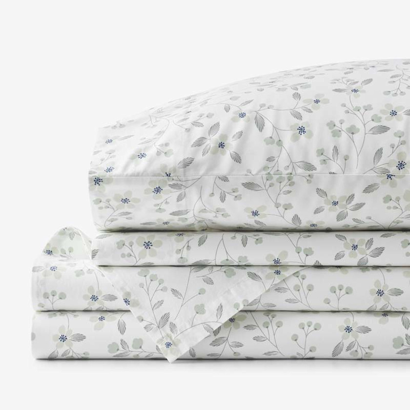 Floral Bliss Garment Washed Cotton Percale Bed Sheet Set