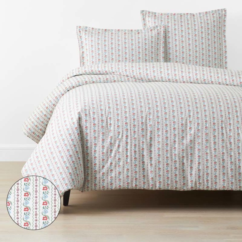 Delphine Classic Cool Cotton Percale Duvet Cover - Ivory Multi, Twin/Twin XL,Ivory Multi