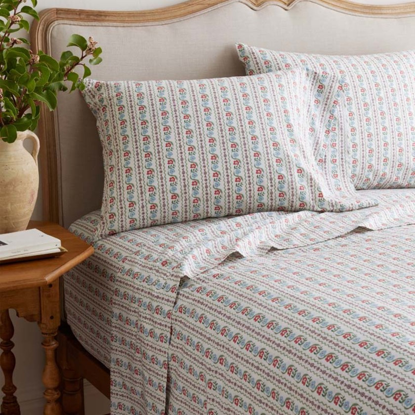 Delphine Classic Cool Cotton Percale Bed Sheet Set - Ivory Multi, Twin,Ivory Multi