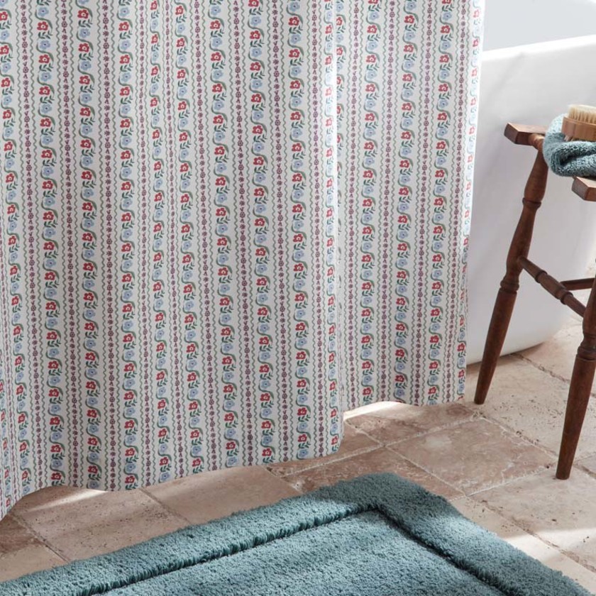 Delphine Classic Cool Cotton Percale Shower Curtain - Ivory Multi,Ivory Multi