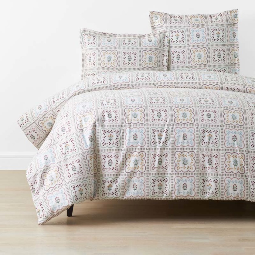 Lottie Classic Cool Cotton Percale Duvet Cover - Ivory Multi, Twin/Twin XL,Ivory Multi