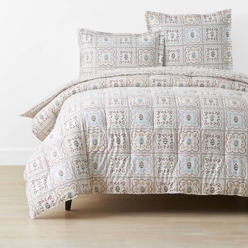 Lottie Classic Cool Cotton Percale Comforter - Ivory Multi, Twin/Twin XL,Ivory Multi