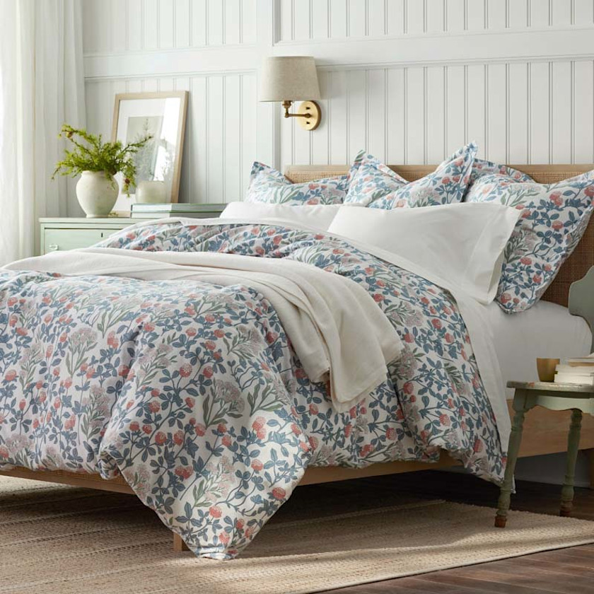 Holiday Print Classic Ultra-Cozy Cotton Velvet Flannel Duvet Cover - Botanical Grace, Twin/Twin XL,Botanical Grace